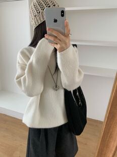 “兔毛”秋冬韩系亮色系纯色百搭圆领套头宽松毛衣羊毛针织衫上衣