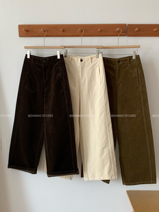 ‘绒光漫步’秋冬常规厚度复古外销面料直筒阔腿裤灯芯绒休闲裤女