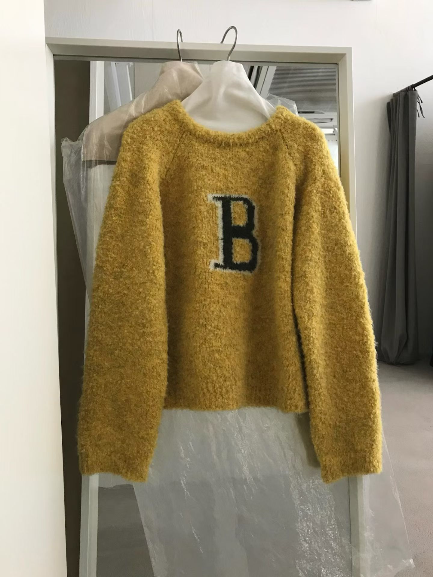 DAMAO STUDIO韩系复古圆领字母毛衣女宽松圈圈毛长袖针织衫上衣女