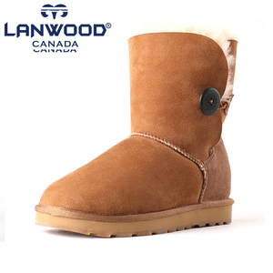 208元包邮 加拿大 Lanwood 澳洲进口  羊毛一体中筒雪地靴