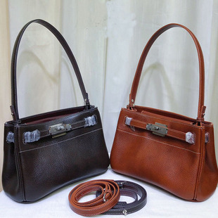 ANHE头层福宝马鞍牛皮凯莉包新款真皮通勤腋下包单肩斜挎包女