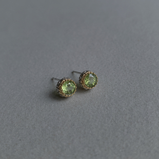 天然橄榄石耳钉925银针耳环复古法式蛋糕边绿色椭圆气质港风耳钉