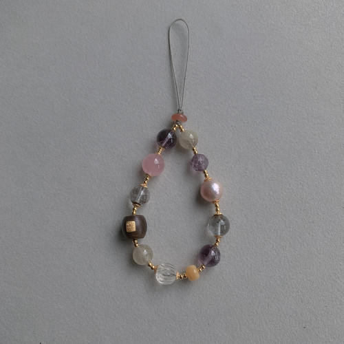 天然巴洛克珍珠紫水晶沉香金发晶绿幽灵粉晶蜜蜡多宝手机链手指款