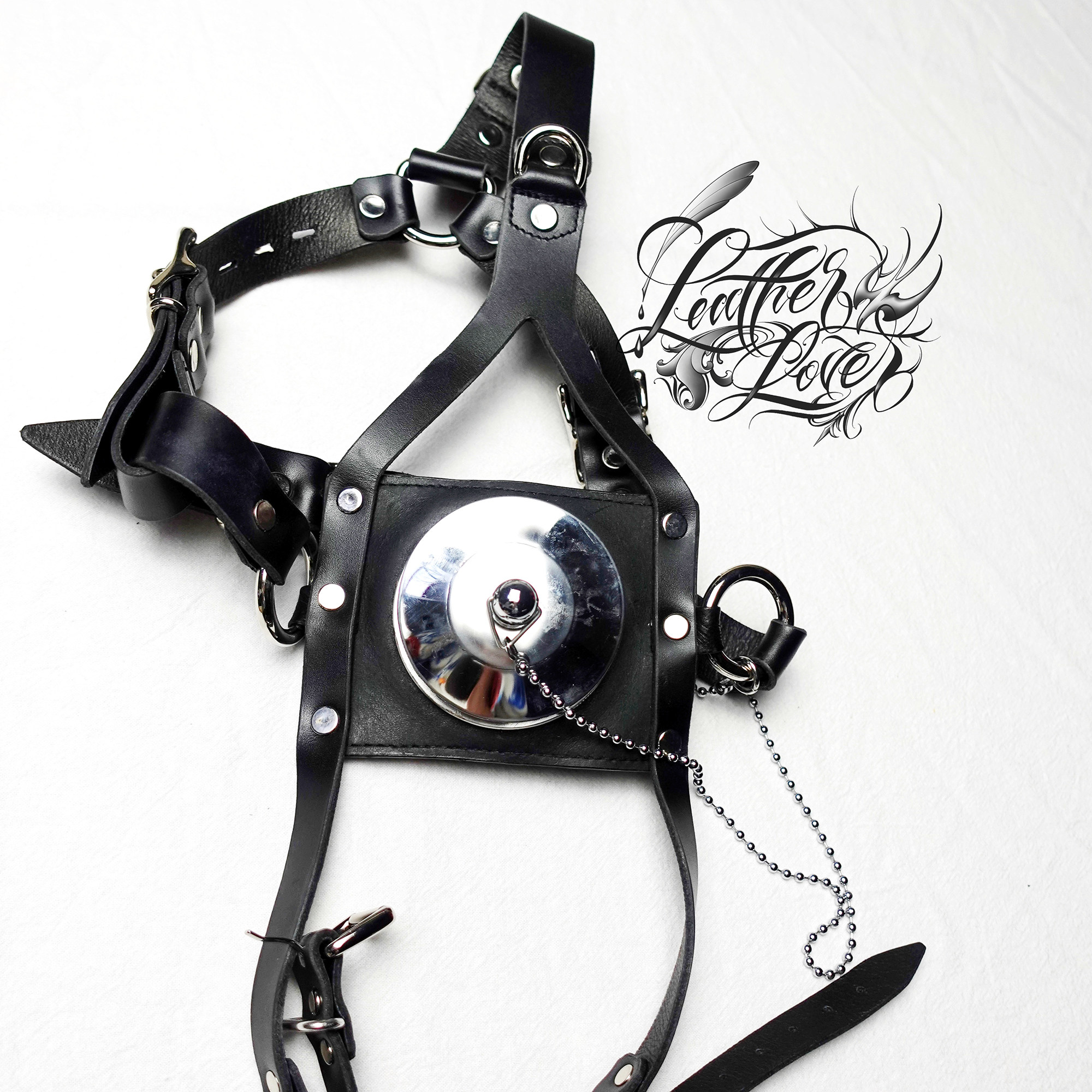 Leatherlover头层牛皮 羊皮马具型不锈钢法兰圈sm口塞面具可加锁