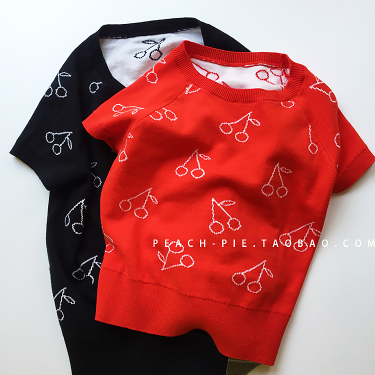 圆领樱桃印花针织衫洋气T恤