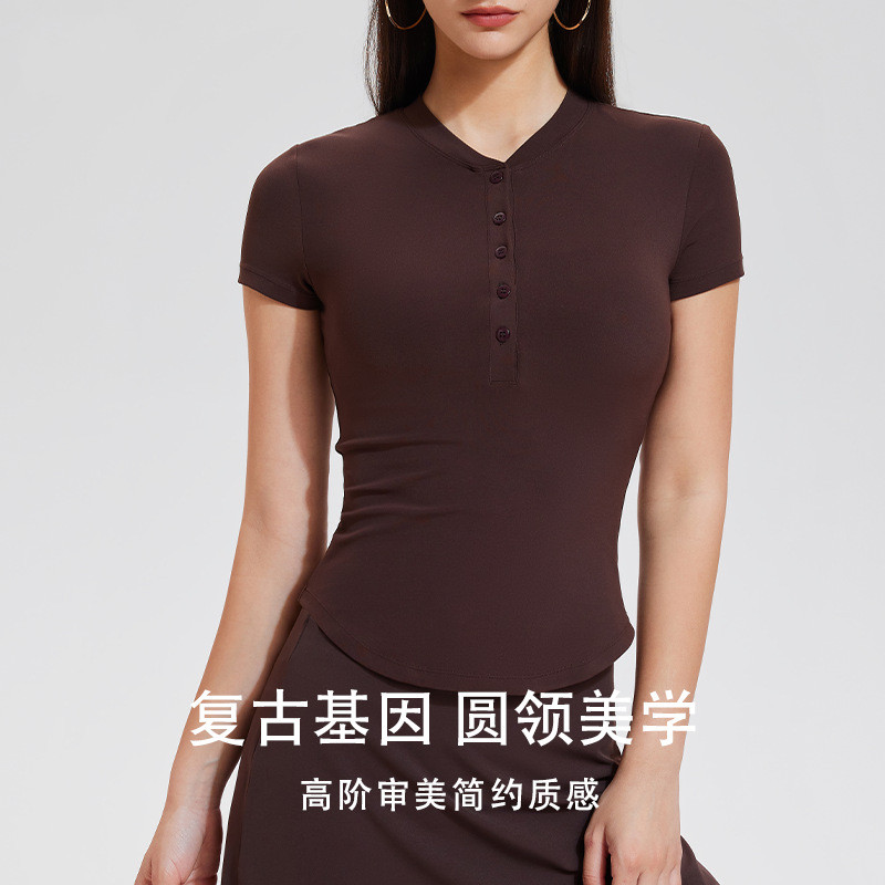 夏季裸感V领运动健身修身显瘦T恤