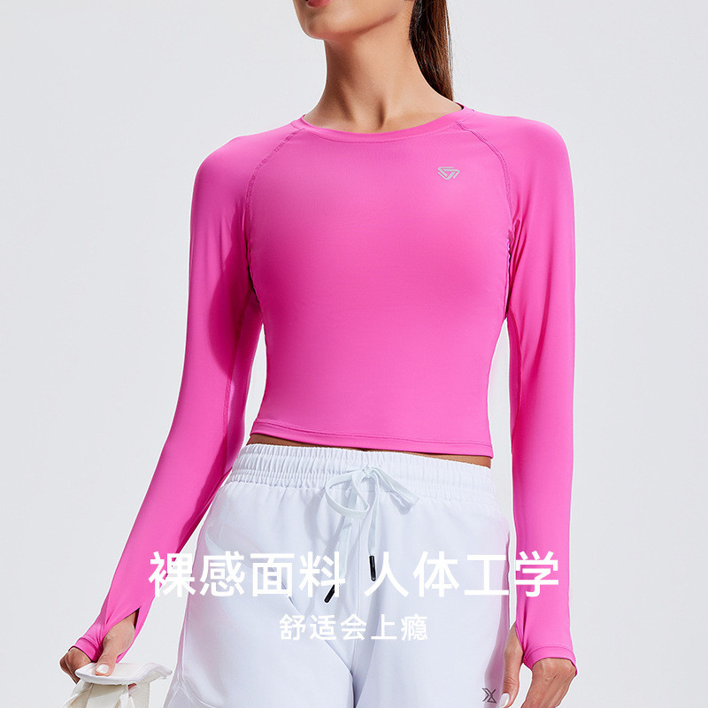 春夏季运动长袖女拇指扣跑步T恤