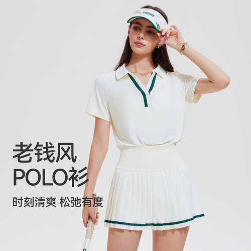 撞色运动T恤女网球服短袖polo衫