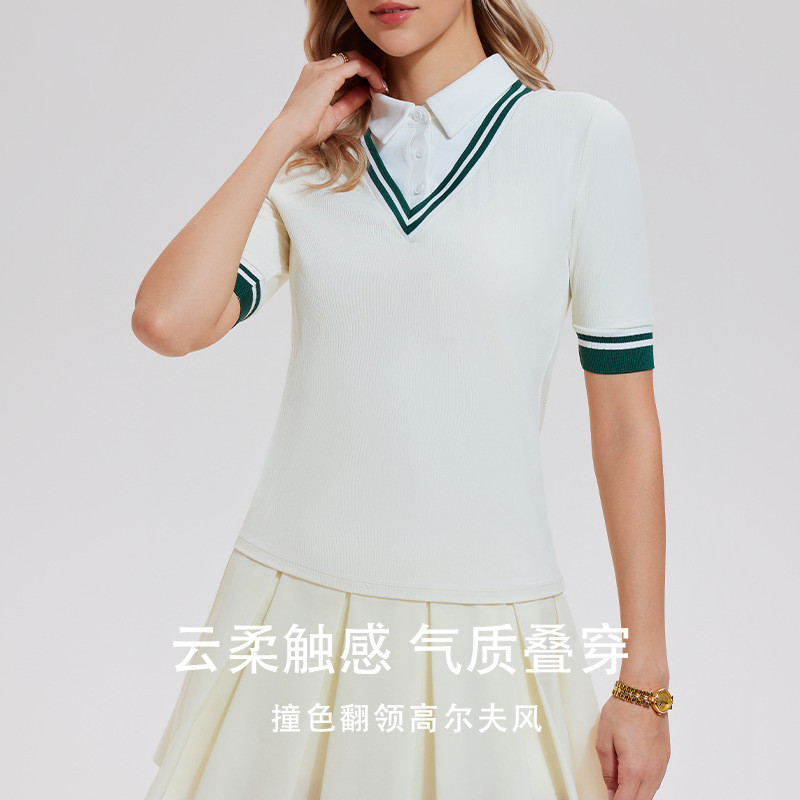 假两件翻领短袖网球服POLO衫上衣