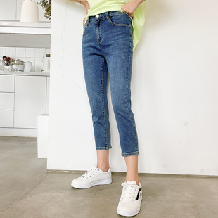 女九分胖妹高腰显瘦小个子女生八分老爹裤 新款 弹力牛仔裤 女装 大码
