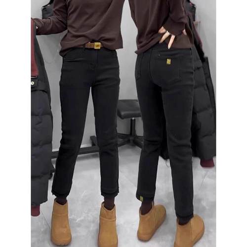 大码胖mm高腰黑色烟管牛仔裤子女