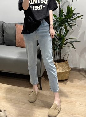 薄款浅色大码直筒牛仔裤女