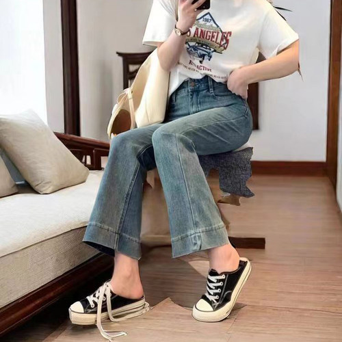 大码高腰直筒牛仔裤女胖mm遮胯