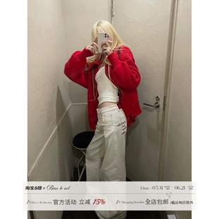 Rase le sol‘Red-lined Denim’美式白色牛仔裤低腰宽松直筒裤
