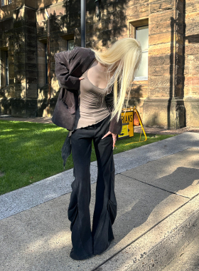 Rase le sol‘Hardcore Action’美式复古水洗黑色微喇卫裤休闲裤