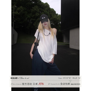 Rase le sol‘Mottled Manifesto’美式印花斜肩短袖上衣宽松T恤