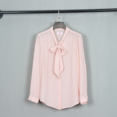 大码 女26春夏新款 气质百搭打底蝴蝶结上衣 雪纺衬衫 通勤OL飘带长袖