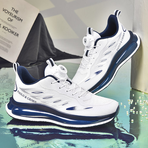 夏季旋钮扣网面款透气爆米花软底减震休闲跑步鞋气垫跑鞋情侣潮鞋