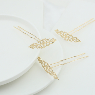 保色纯铜U簪长条花片发簪发钗手工diy古风古装头饰小发冠主体材料