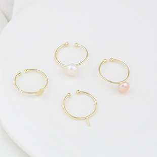 18K包金保色平托戒指粘贴戒面半孔珠针镶珍珠开口戒托DIY手工配件