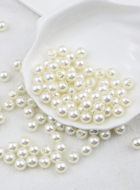 高亮半孔大孔径仿珍珠串花杆皮筋单孔仿珍珠头饰饰品配件diy散珠