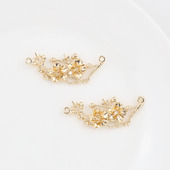 18k纯铜保色16 40mm双吊海棠花枝花心树枝带针可镶嵌发簪材料配件