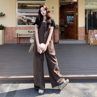 新品 首发咖色单排扣直筒背带裤 2C158 P140 货 6051 K228 现