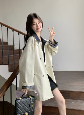 大货已出 春季新款拼色宽松风衣外套7286-P185控298