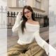 PQ纯色长袖 上衣 针露肩底内搭早穿薄荡领一字肩织女打秋搭微透款