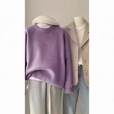 圆领100%纯羊毛衫女2025年冬宽松休闲时尚软糯加厚冬季打底毛衣女