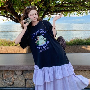 2C399-Q372-P135-控218【好款现货】日常休闲卡通拼接连衣裙