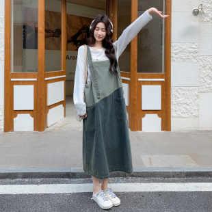 P145 新品 6048 撞色拼接牛仔背带裙2C158 K238 首发