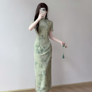 日常改良高考中考绿灯 高端长款 绿色送考旗袍女夏季 年轻款