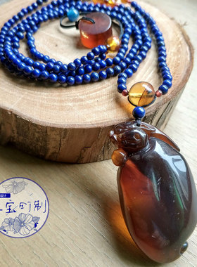 原创设计风缅甸琥珀貔貅毛衣链