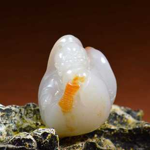 新疆和田玉籽料独籽太白金星送喜挂件白玉吊坠 苏工