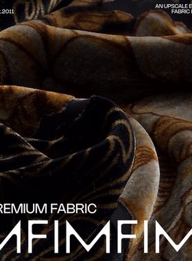 Y*L面料 真丝丝绒黑色底烧花面料 宽133CM 270G/M 意大利直邮