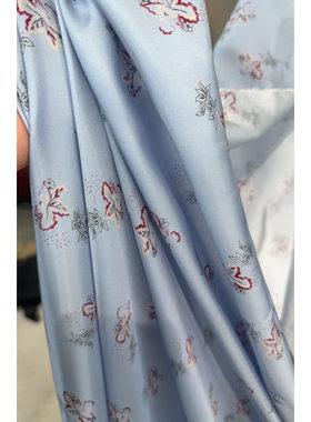 RATTI 长丝VI面料蓝色印花衬衫连衣裙布 宽140CM 意大利进口