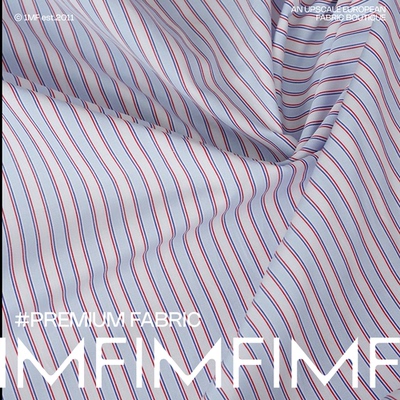 淡蓝白条纹衬衫点缀红色线条布料