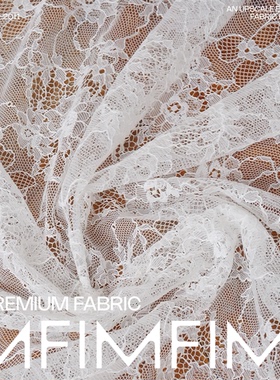 D*F仓库 白色绝美蕾丝弹力轻柔软礼服衣服布料面料 幅宽105CM