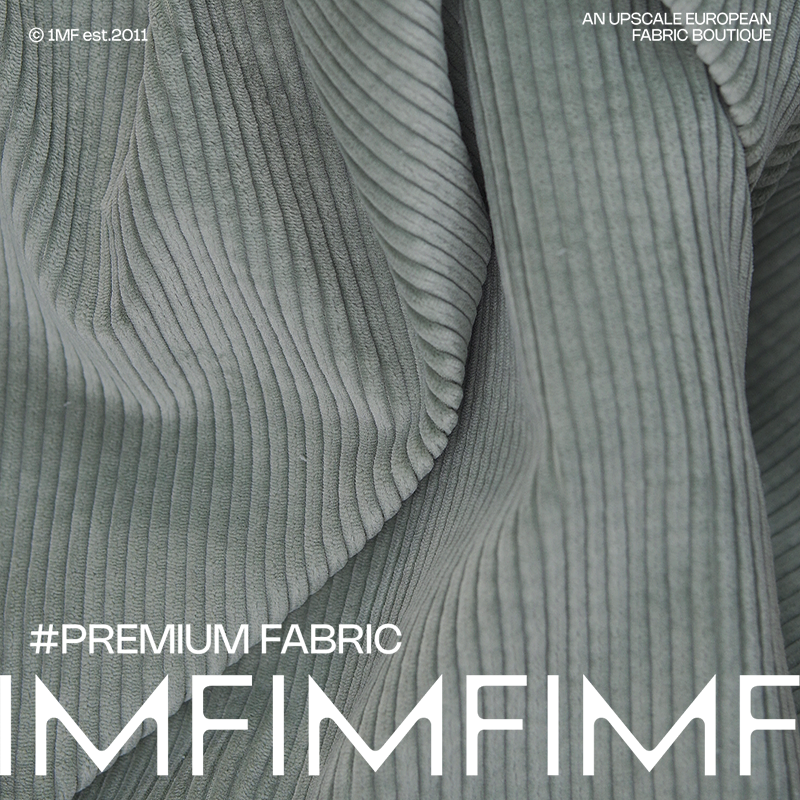 JIS CO棉灰绿色宽条灯芯绒裤子外套面料 宽145CM 意大利进口