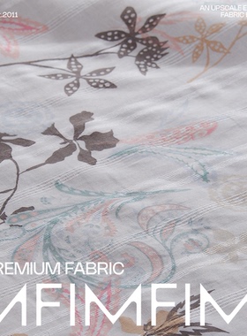 1MF花棉往事 日本棉质面料白色条状底大腰果花印花服装布 宽110CM