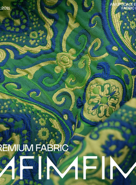 G&CC GIRANI秀场款VI+羊毛+时装混纺绿提花面料宽140CM意大利进口