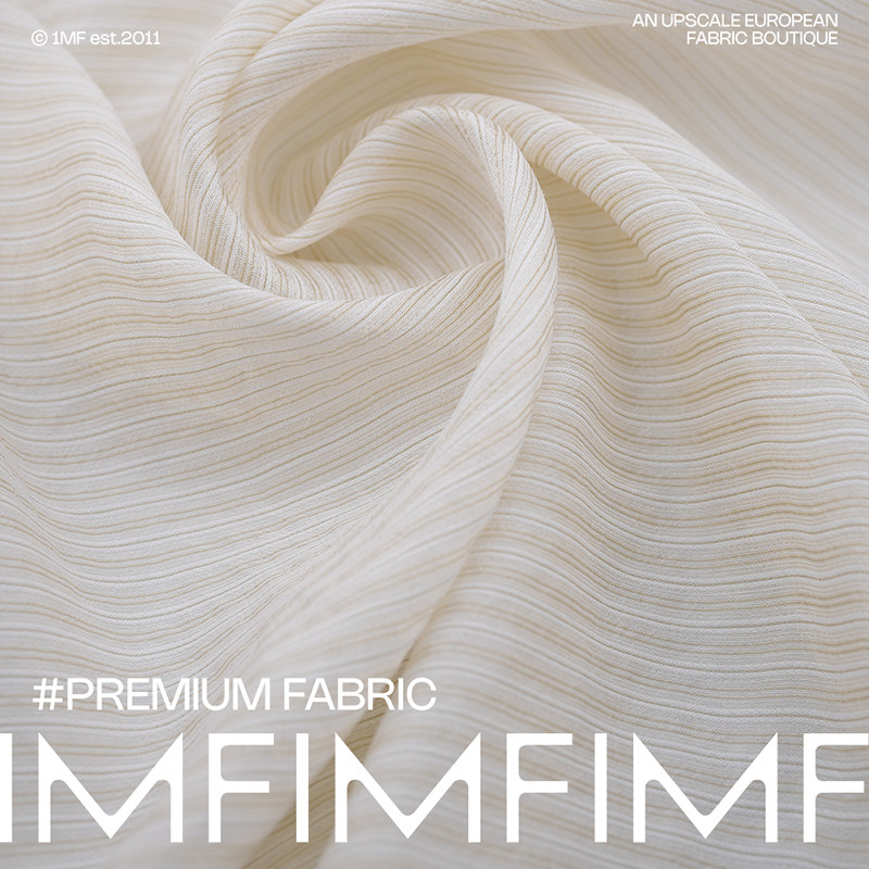 RL真丝+VI交织香槟白横条纹布料衬衫布料 幅宽145CM