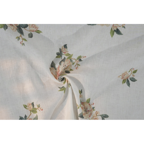 滋家 海棠花2011麻印花亚麻面料汉服连衣裙旗袍透气宽136cm240G/M