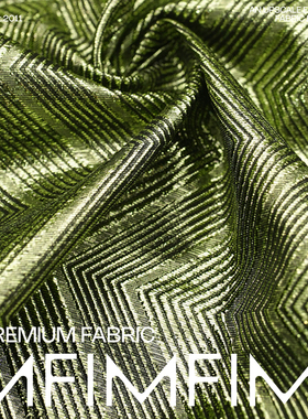 G&CC 时装+金属丝面料绿色波浪形礼服裙布料 宽140CM 意大利进口