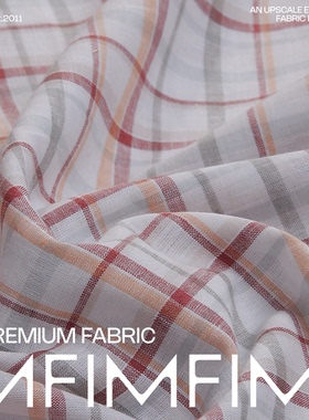 法国CAR&EMAN 棉+亚麻面料红绿橙格纹交织服装布 宽147CM 150G/M