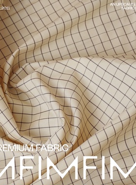 G&CC 真丝+棉 淡黄奶油色格子花纹图案 衬衫布料面料 幅宽156CM