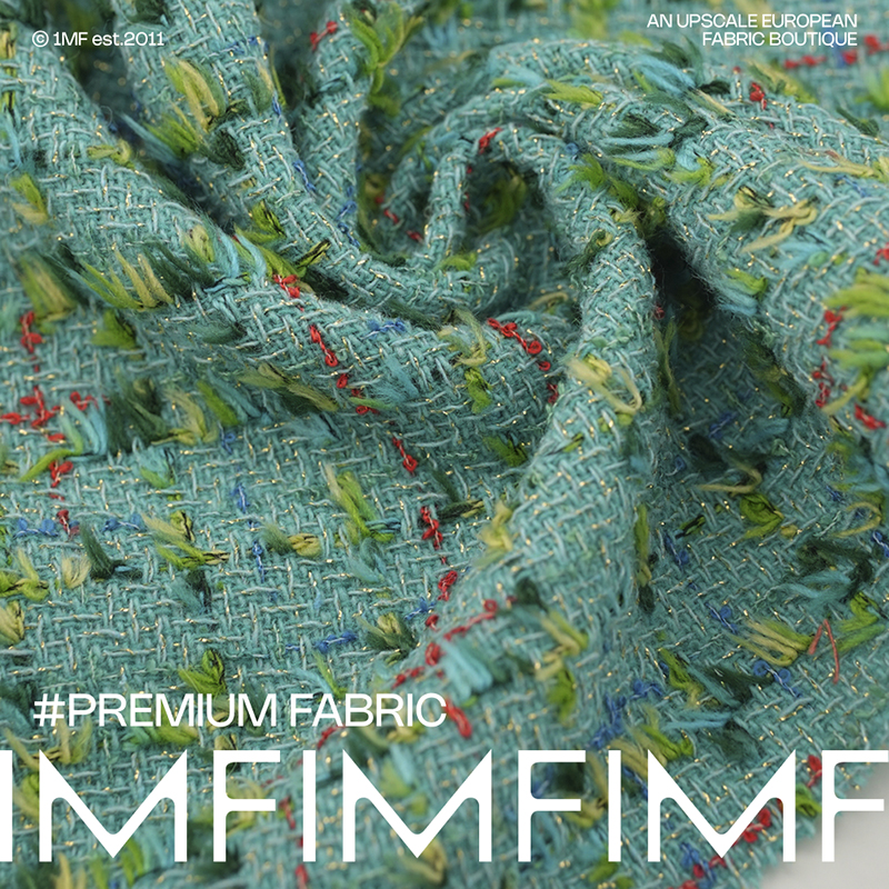 意大利进口小香风粗花呢面料绿色外套布 幅宽148厘米 342G/M