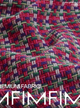 M家面料 棉为主交织粗花呢面料红绿色服装布料 宽145CM 600G/M