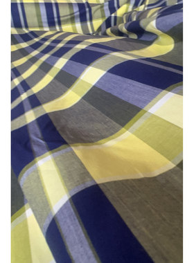 BRB同厂 棉质面料黄色深蓝色格纹衬衫连衣裙服装布料 幅宽145CM